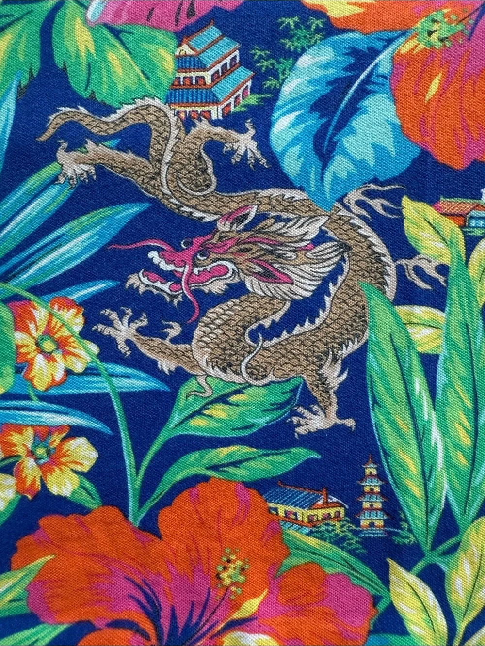 Vintage Polo Ralph Lauren Men’s XL Dragon Hibiscus Flower Short Sleeve Shirt